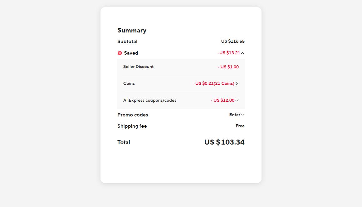 קופון 3$ הנחה בקנייה מעל 29$ 2 בדיקת קופה באלי אקספרס, שורת קודי קופון של 12 דולר בסיכום ההזמנה