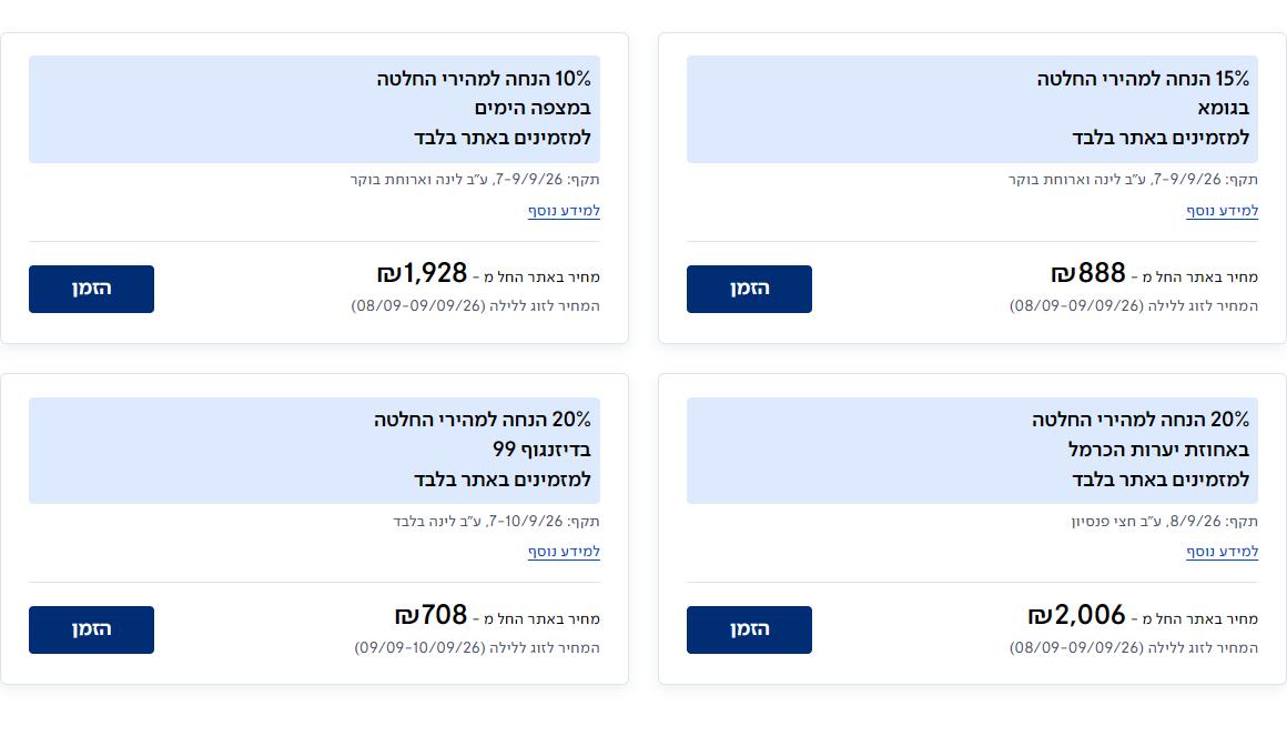 דילים למהירי החלטה באתר ישרוטל עם התווית למזמינים באתר בלבד